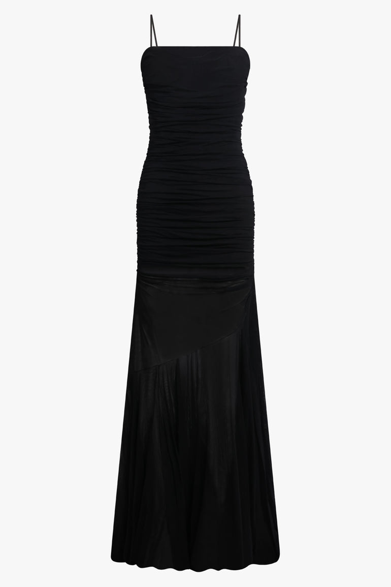 BLUMARINE RTW Ruched Mini Dress With Sheer Maxi Skirt | Black