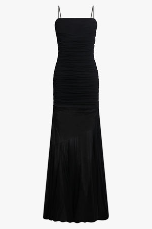 BLUMARINE RTW Ruched Mini Dress With Sheer Maxi Skirt | Black