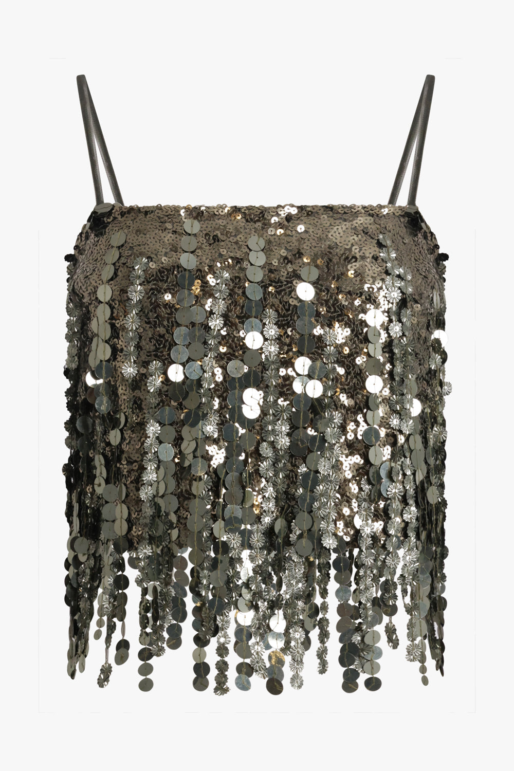 BLUMARINE RTW Sequin Sleeveless Crop Top | Bark Green Shine