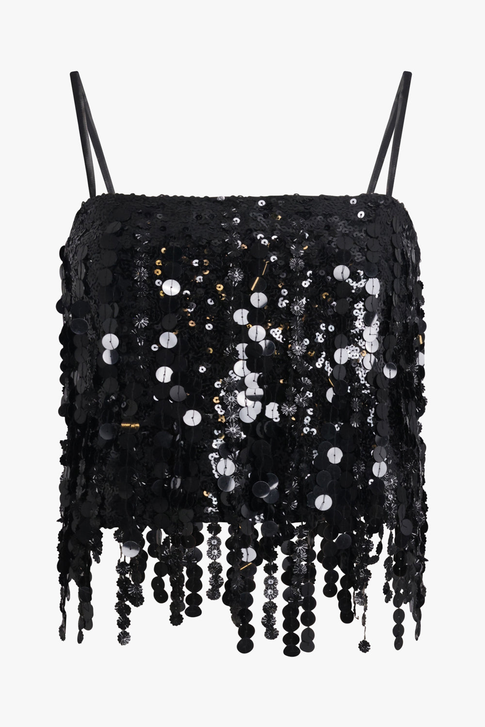 BLUMARINE RTW Sequin Sleeveless Crop Top | Black Shine