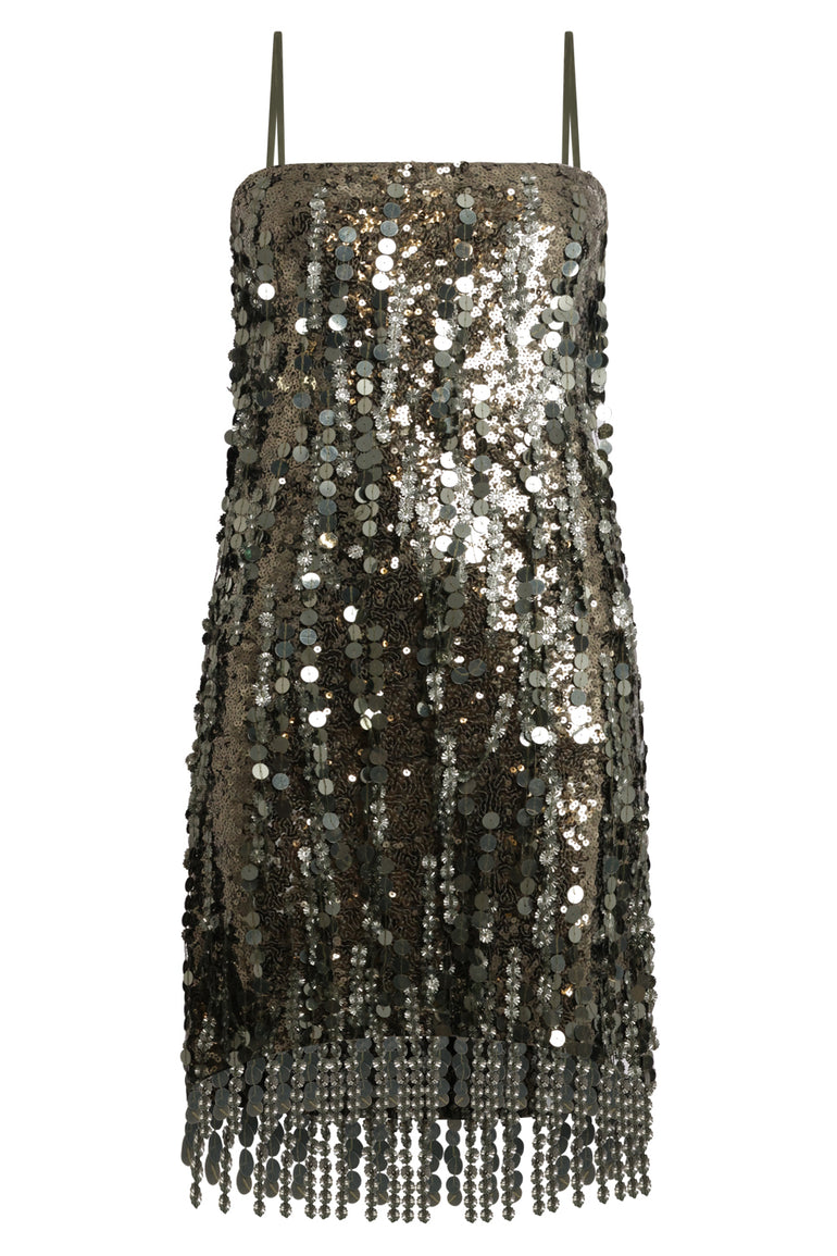 BLUMARINE RTW Sequin Sleeveless Mini Dress | Bark Green Shine