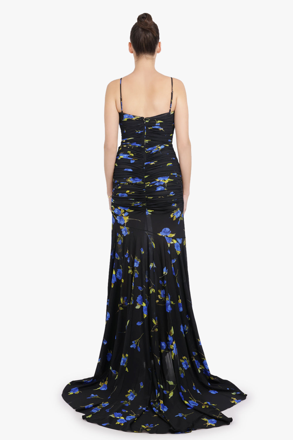BLUMARINE RTW Floral Print Sleeveless Maxi Dress | Black/Blue
