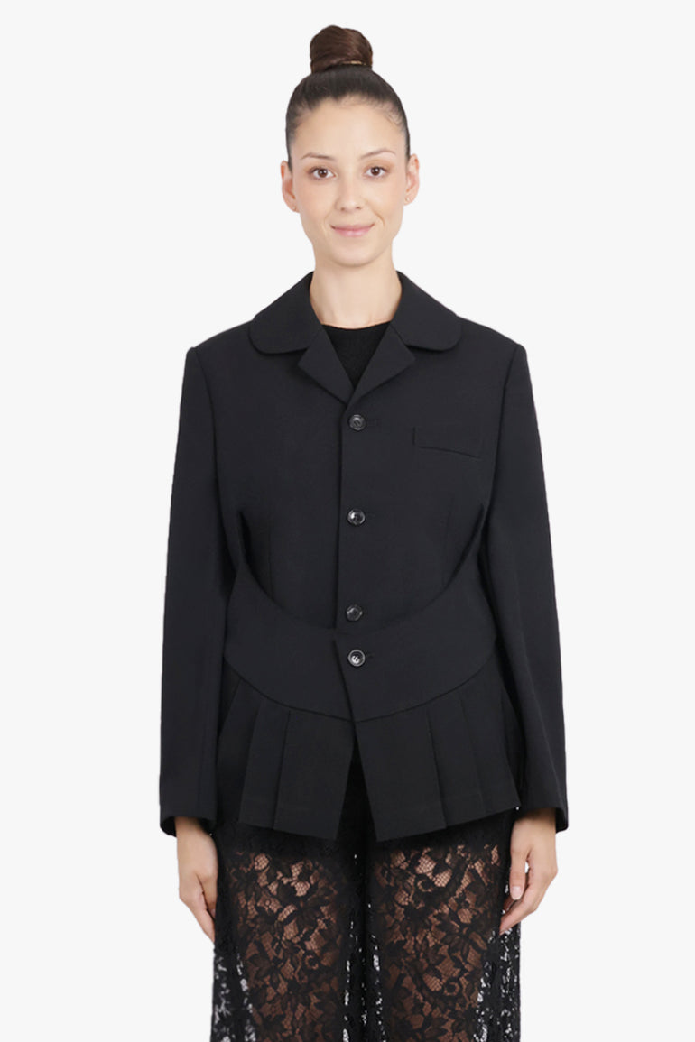 COMME DES GARCONS RTW Layered Rounded Slit Jacket With Pleated Peplum Detail | Black