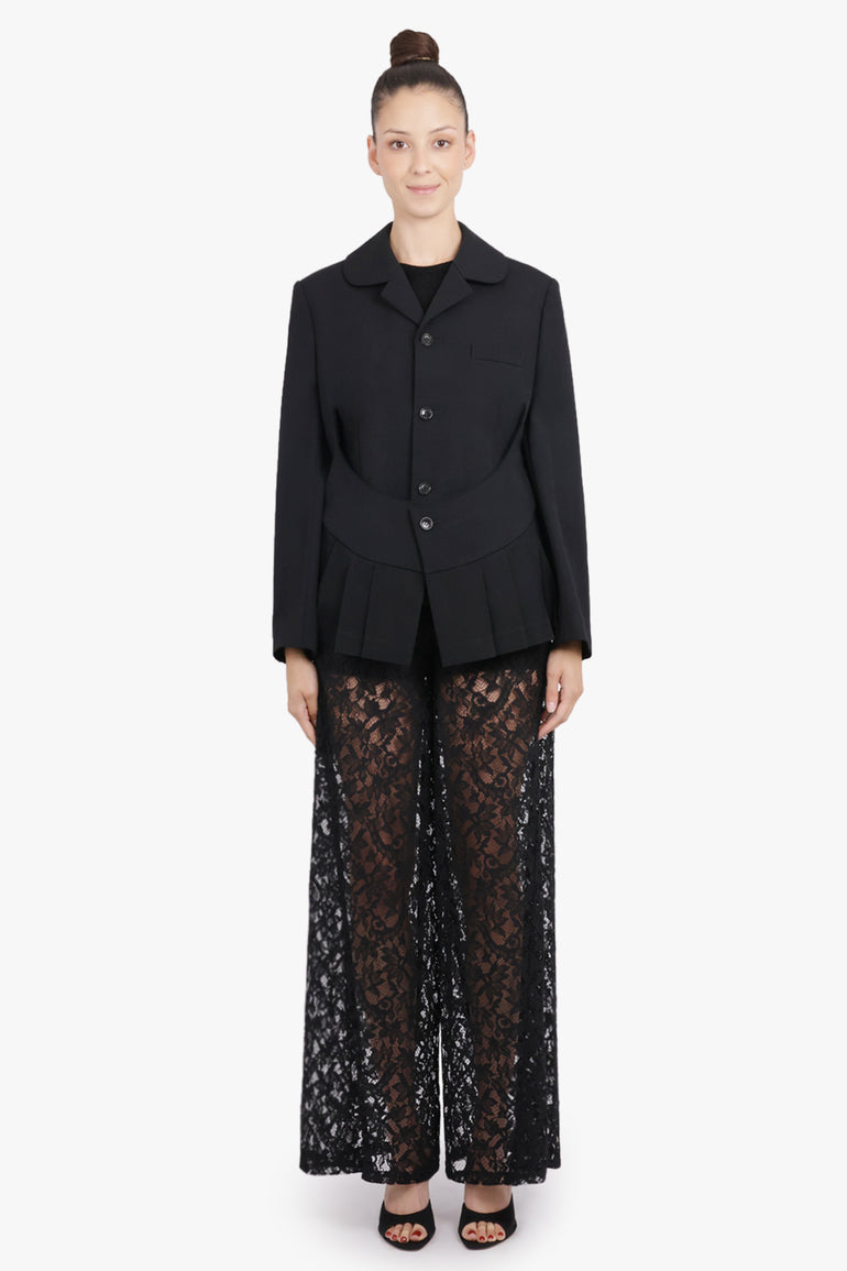 COMME DES GARCONS RTW Layered Rounded Slit Jacket With Pleated Peplum Detail | Black