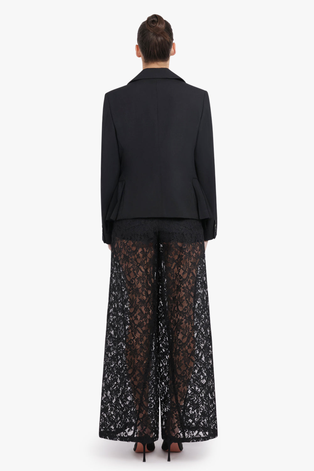 COMME DES GARCONS RTW Layered Rounded Slit Jacket With Pleated Peplum Detail | Black