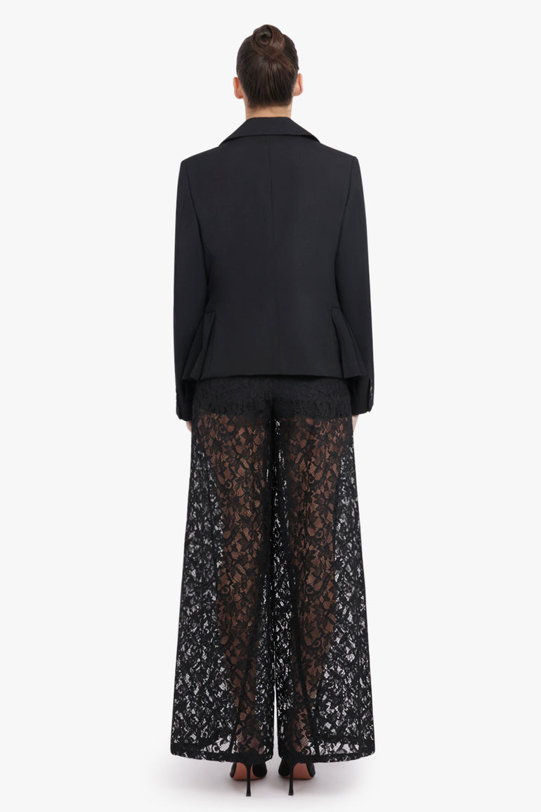 COMME DES GARCONS RTW Layered Rounded Slit Jacket With Pleated Peplum Detail | Black