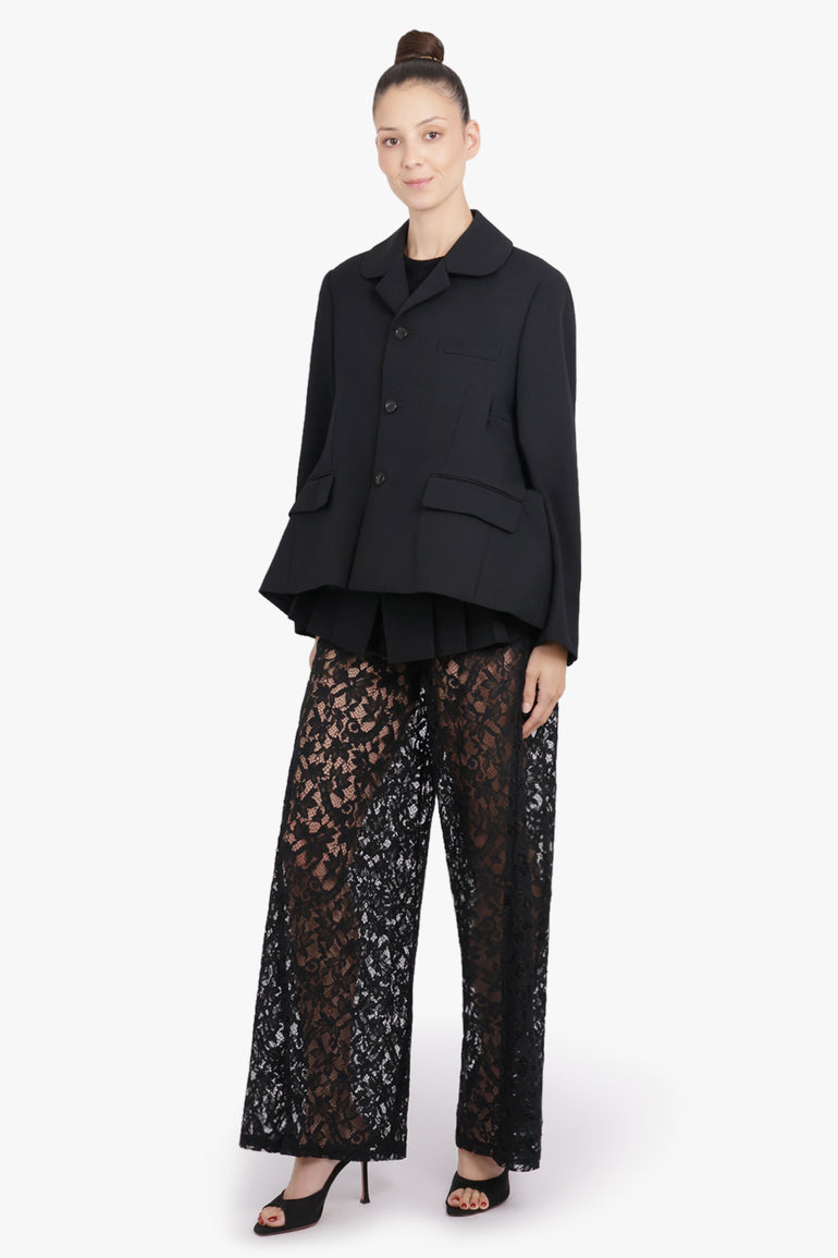 COMME DES GARCONS RTW Layered Rounded Slit Jacket With Pleated Peplum Detail | Black