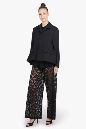 COMME DES GARCONS RTW Layered Rounded Slit Jacket With Pleated Peplum Detail | Black