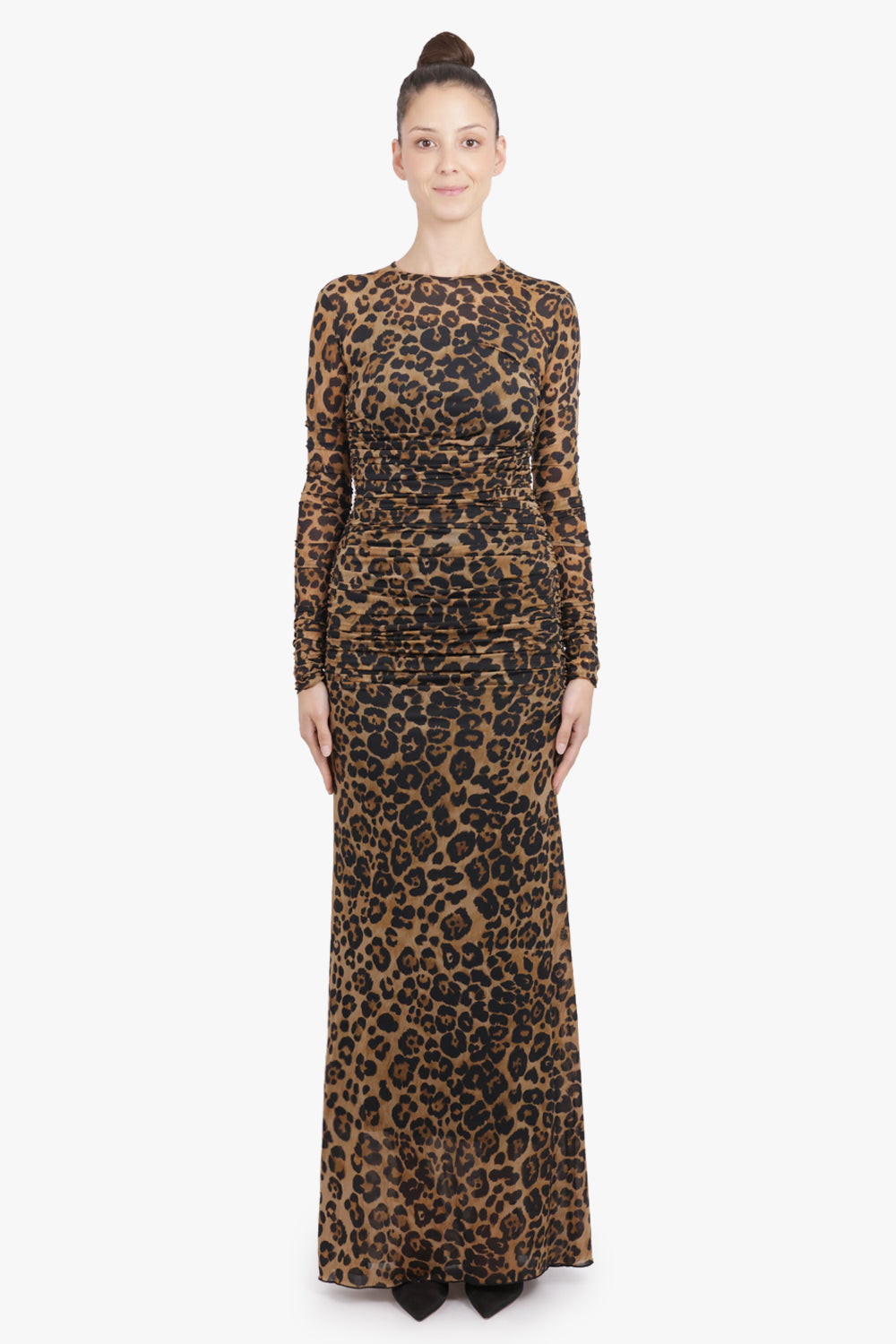 BLUMARINE RTW Leopard Print L/S Maxi Dress | Brown/Black