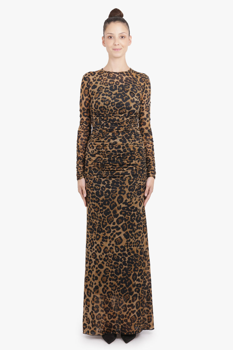 BLUMARINE RTW Leopard Print L/S Maxi Dress | Brown/Black