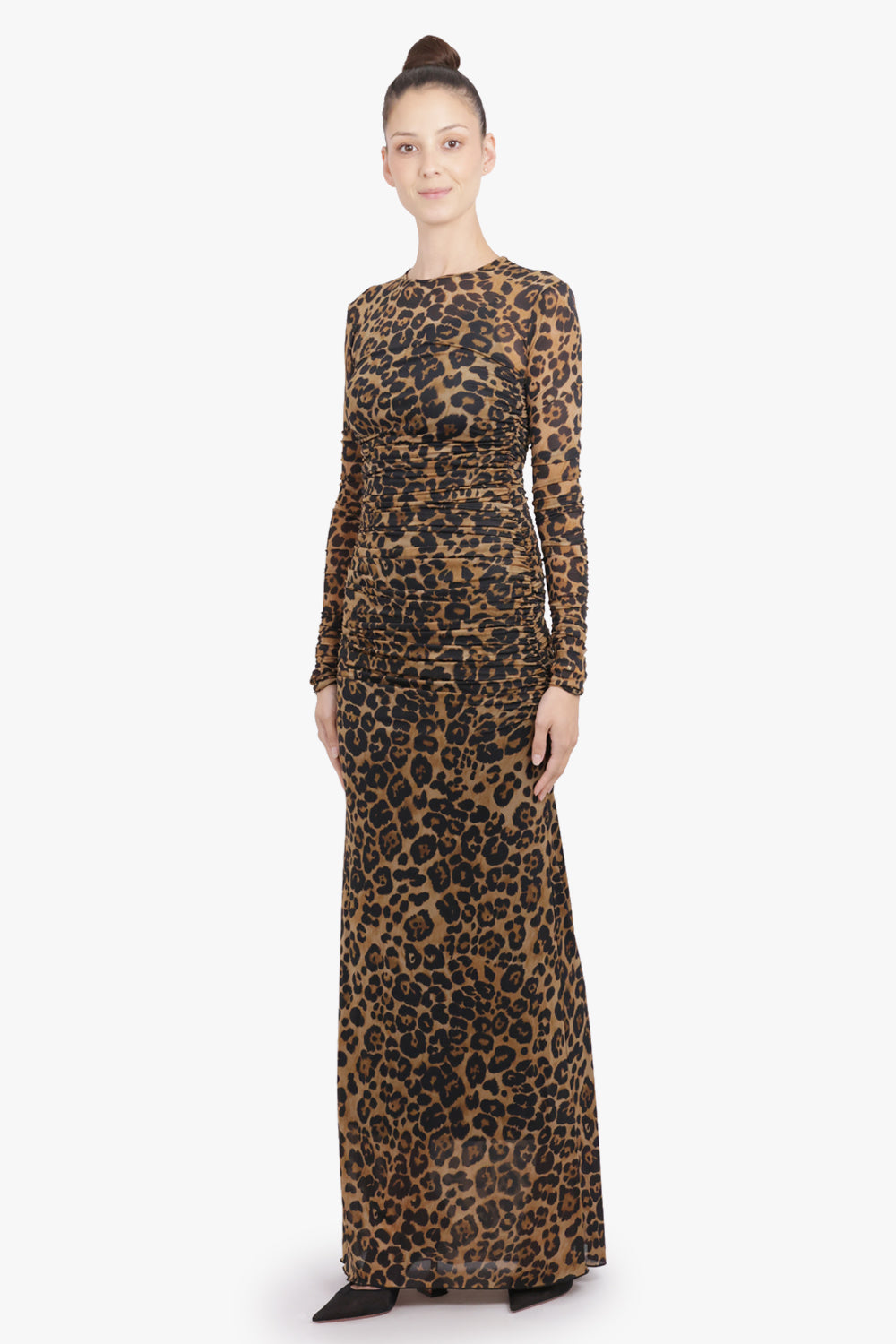 BLUMARINE RTW Leopard Print L/S Maxi Dress | Brown/Black