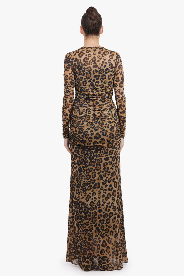BLUMARINE RTW Leopard Print L/S Maxi Dress | Brown/Black