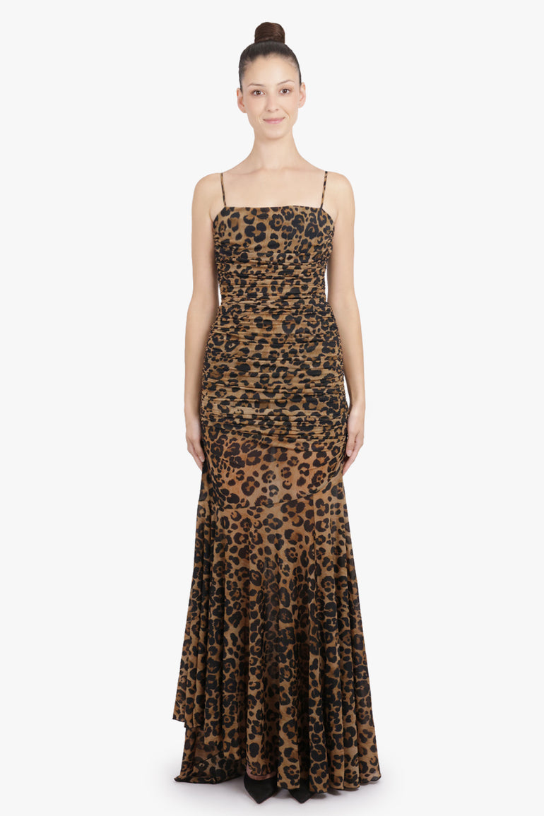 BLUMARINE RTW Leopard Print Sleeveless Maxi Dress | Brown/Black