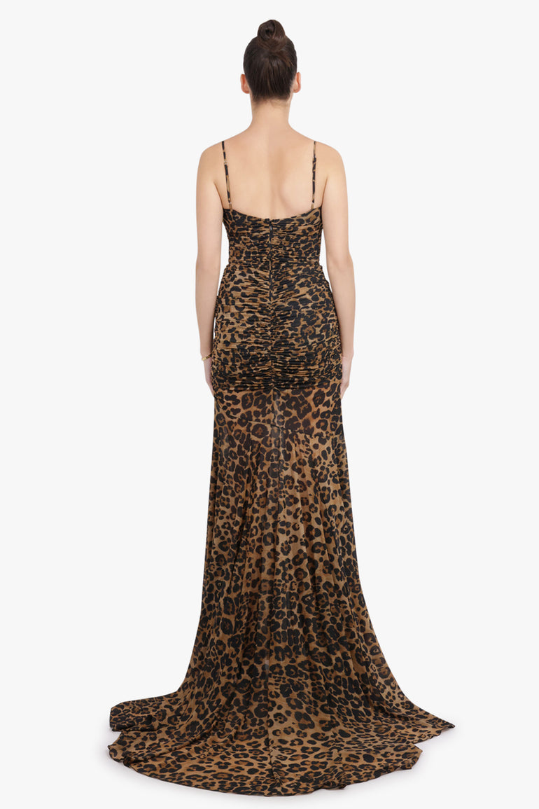 BLUMARINE RTW Leopard Print Sleeveless Maxi Dress | Brown/Black