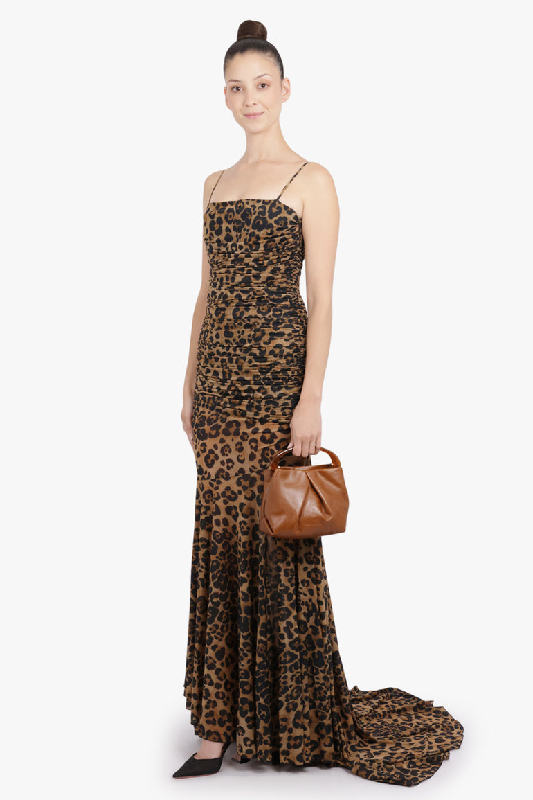 BLUMARINE RTW Leopard Print Sleeveless Maxi Dress | Brown/Black