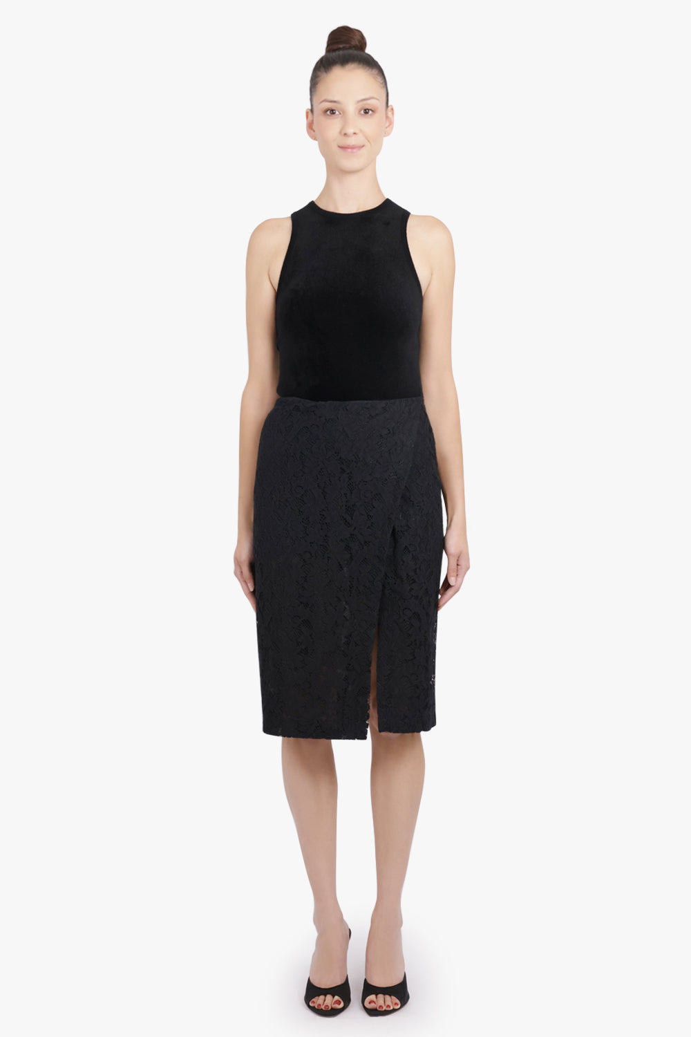 BLUMARINE RTW Rebrode Cross Front Lace Midi Skirt | Black