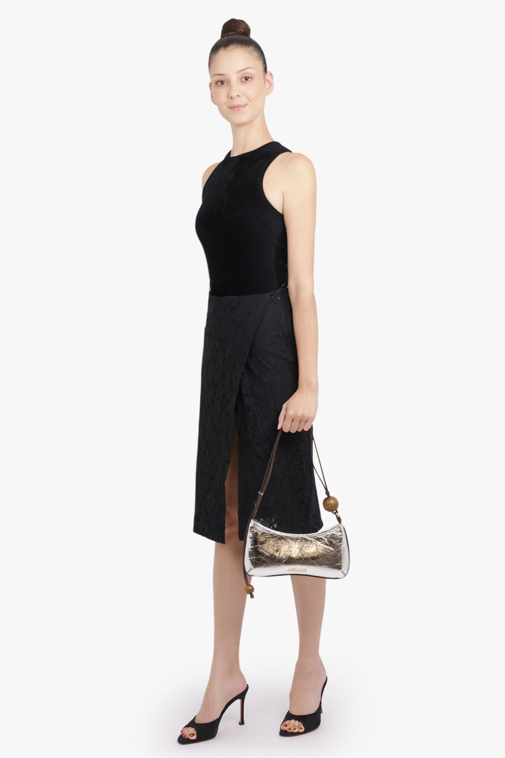 BLUMARINE RTW Rebrode Cross Front Lace Midi Skirt | Black