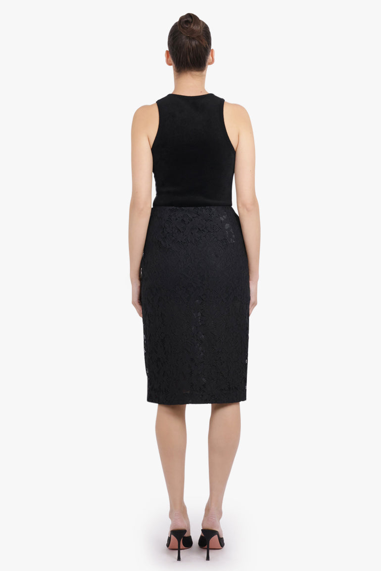 BLUMARINE RTW Rebrode Cross Front Lace Midi Skirt | Black