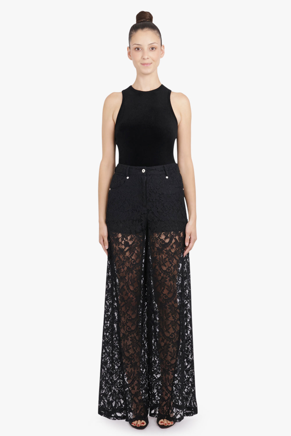 BLUMARINE RTW Rebrode Wide Leg Lace Pant | Black