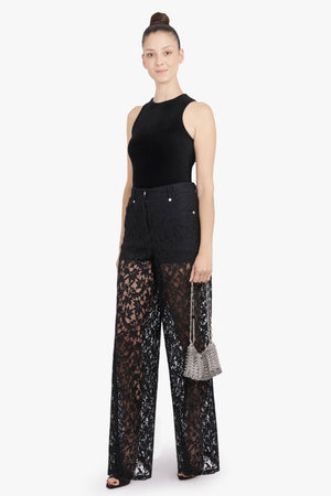 BLUMARINE RTW Rebrode Wide Leg Lace Pant | Black