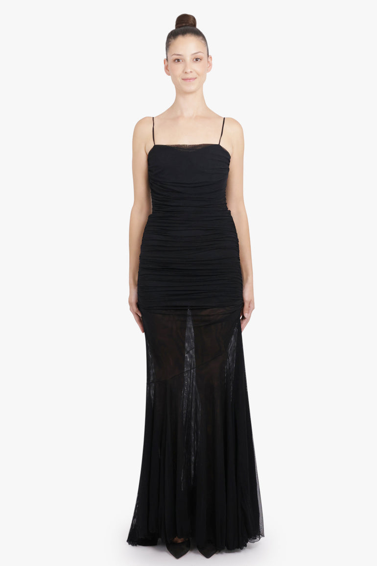 BLUMARINE RTW Ruched Mini Dress With Sheer Maxi Skirt | Black