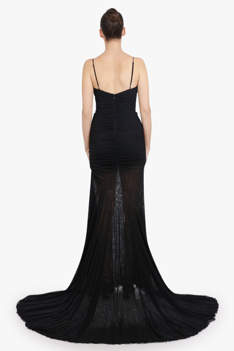 BLUMARINE RTW Ruched Mini Dress With Sheer Maxi Skirt | Black