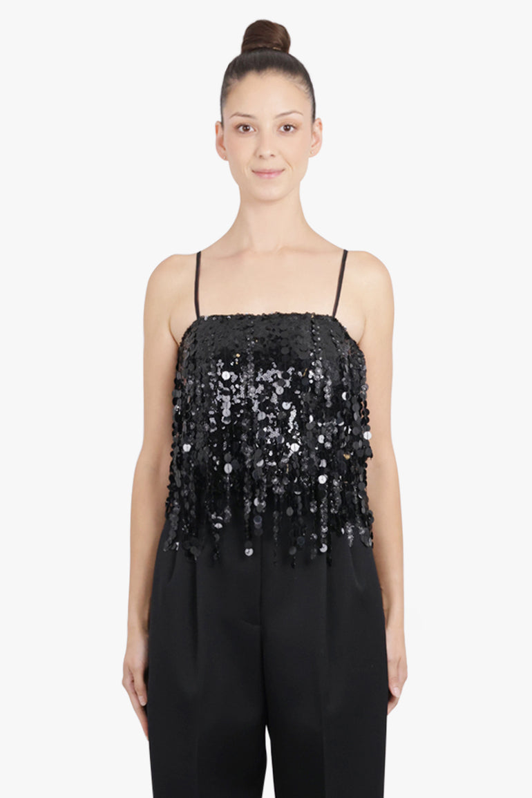 BLUMARINE RTW Sequin Sleeveless Crop Top | Black Shine