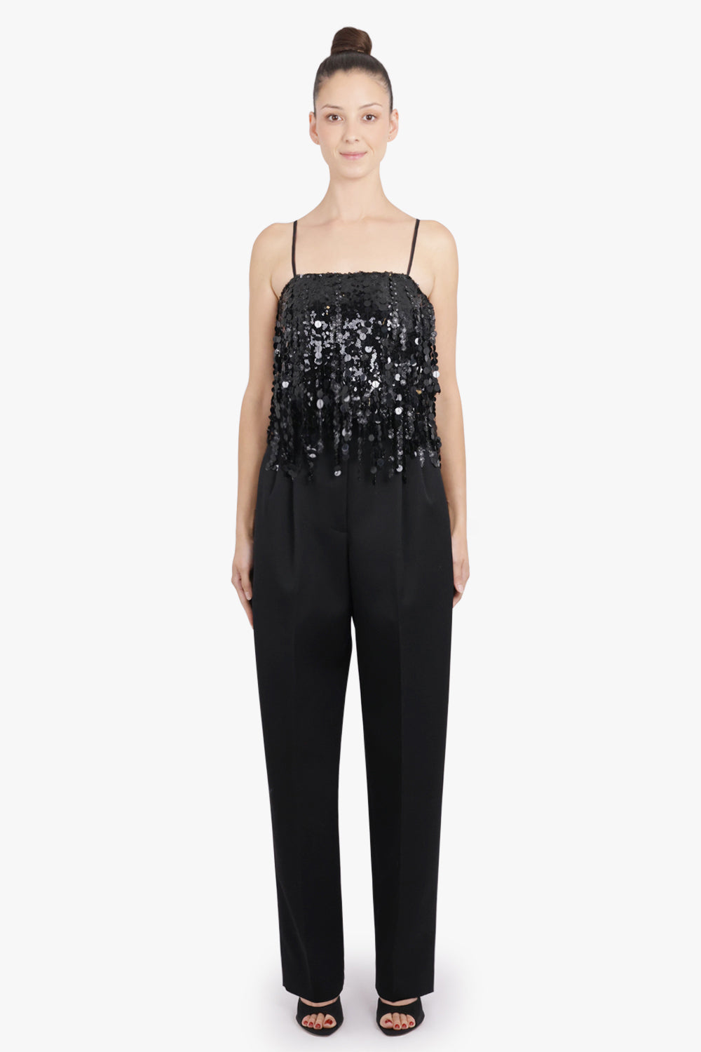 BLUMARINE RTW Sequin Sleeveless Crop Top | Black Shine