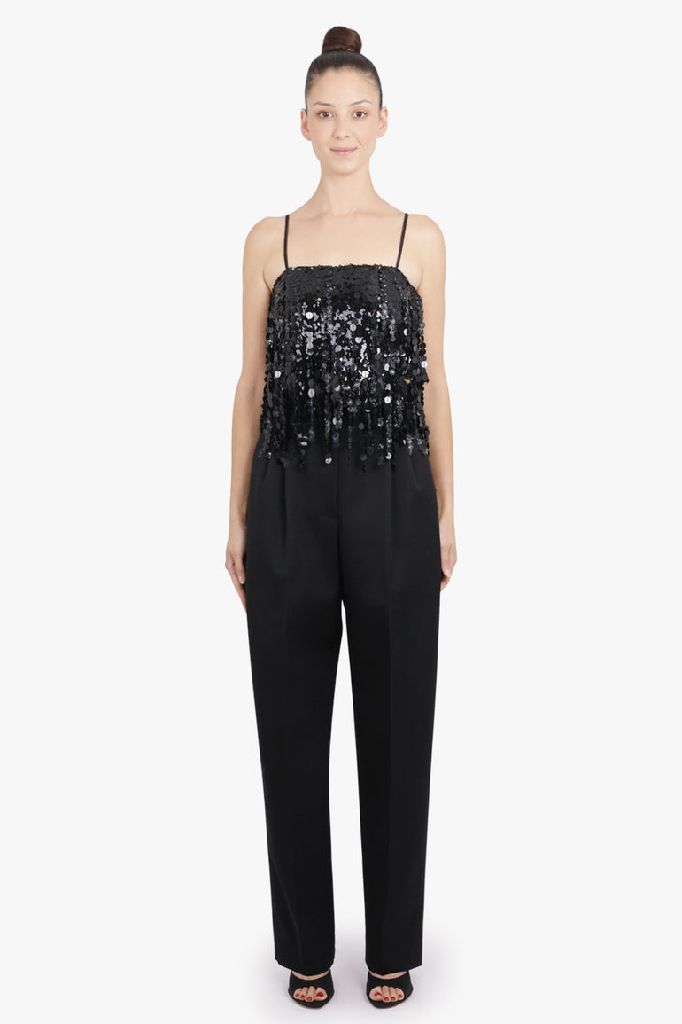 BLUMARINE RTW Sequin Sleeveless Crop Top | Black Shine
