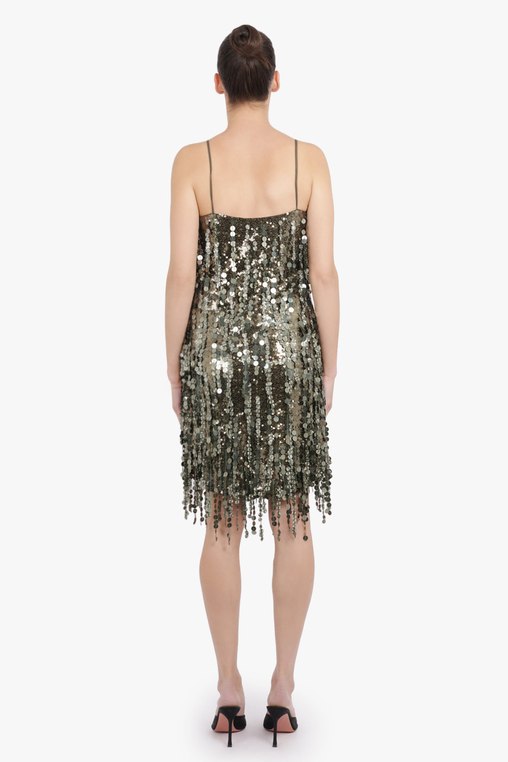 BLUMARINE RTW Sequin Sleeveless Mini Dress | Bark Green Shine