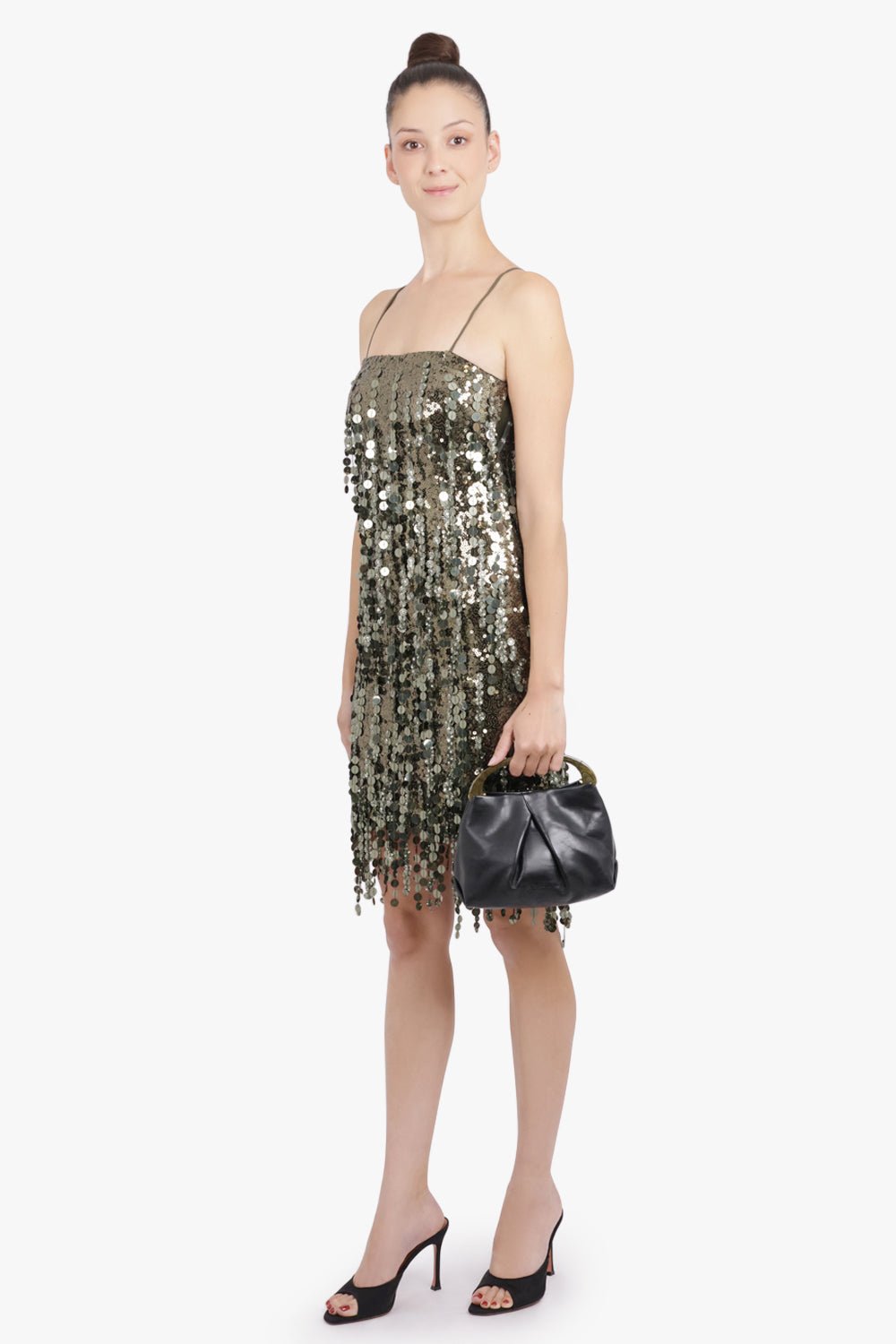 BLUMARINE RTW Sequin Sleeveless Mini Dress | Bark Green Shine