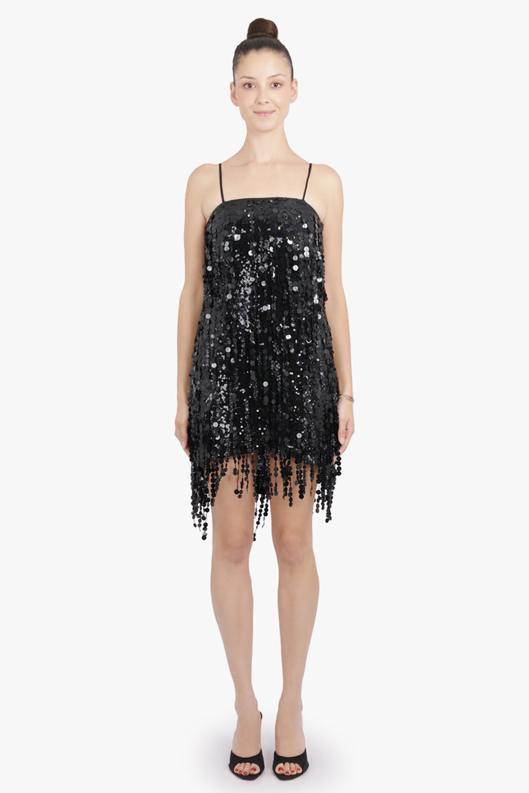 BLUMARINE RTW Sequin Sleeveless Mini Dress | Black Shine
