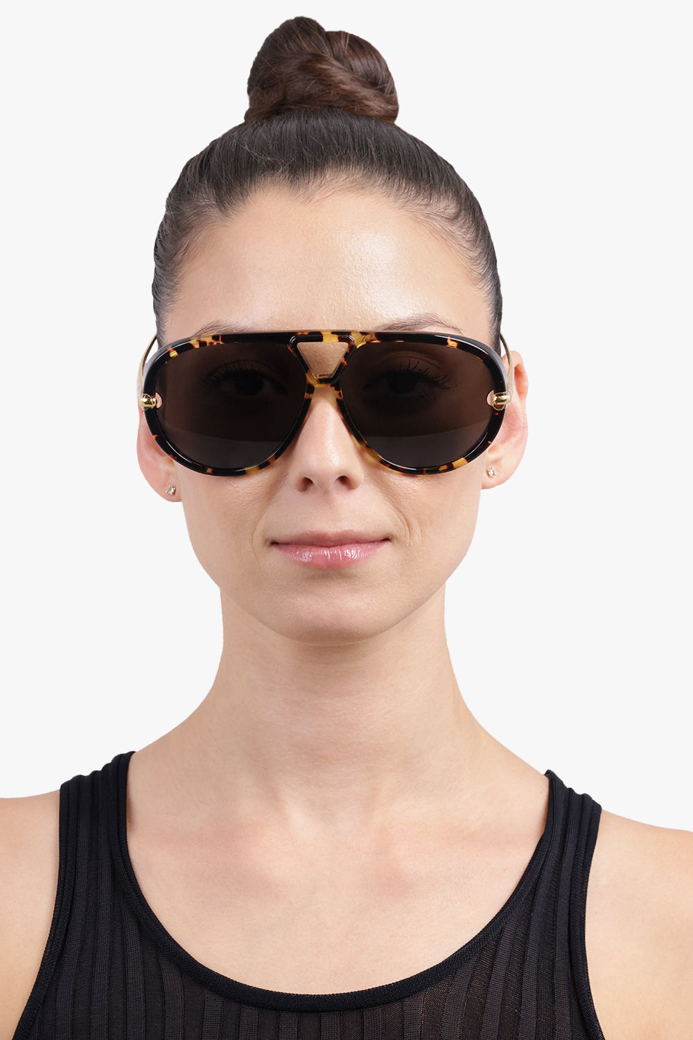 BOTTEGA VENETA Accessories Black / Black/Gold BV1273S Round Aviator Sunglasses | Black/Gold