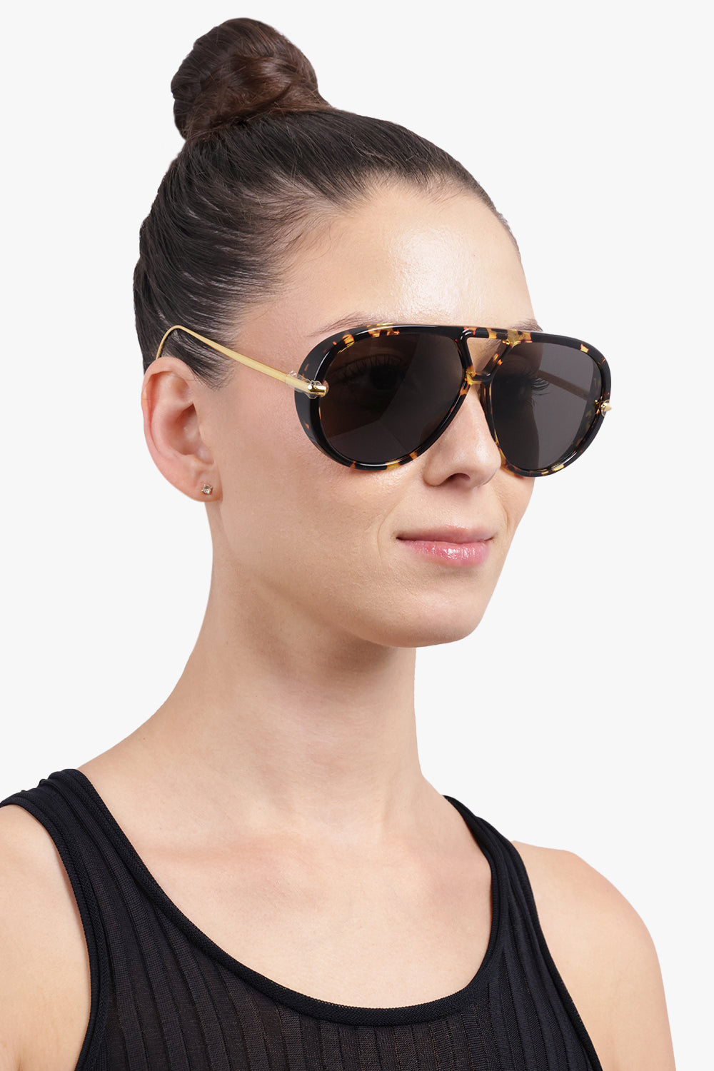 BOTTEGA VENETA Accessories Black / Black/Gold BV1273S Round Aviator Sunglasses | Black/Gold