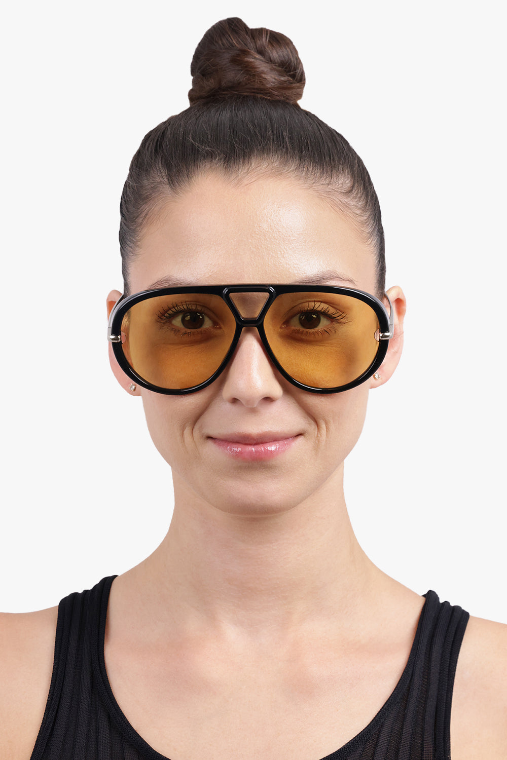 BOTTEGA VENETA Accessories Black / Black/Yellow BV1274S Round Aviator Sunglasses | Black/Yellow