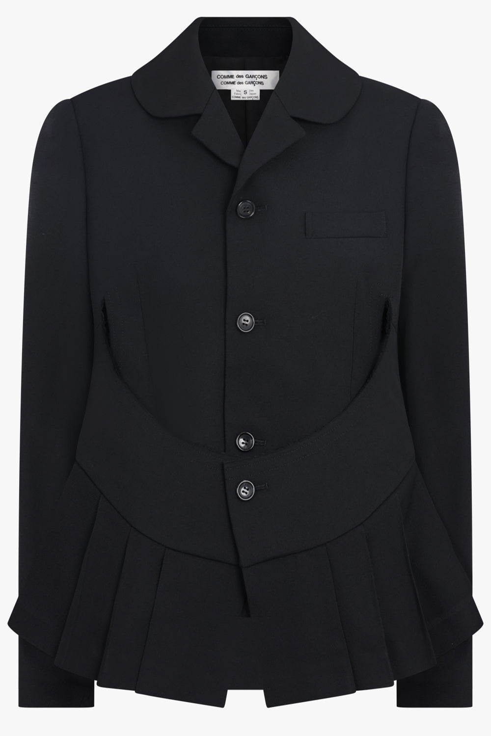 COMME DES GARCONS RTW Layered Rounded Slit Jacket With Pleated Peplum Detail | Black