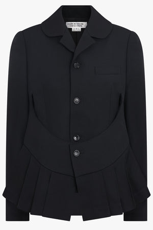COMME DES GARCONS RTW Layered Rounded Slit Jacket With Pleated Peplum Detail | Black