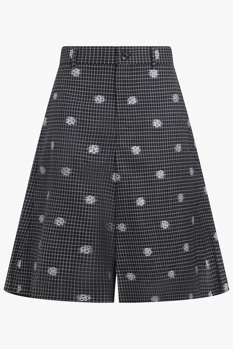 COMME DES GARCONS HOMME PLUS RTW Check Print Short With Flower Embellishment | Black/White