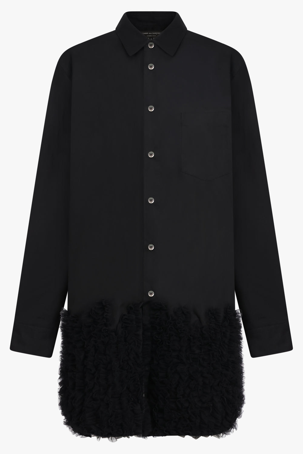 COMME DES GARCONS HOMME PLUS RTW L/S Shirt Dress With Ruffle Tulle Hem Detail | Black