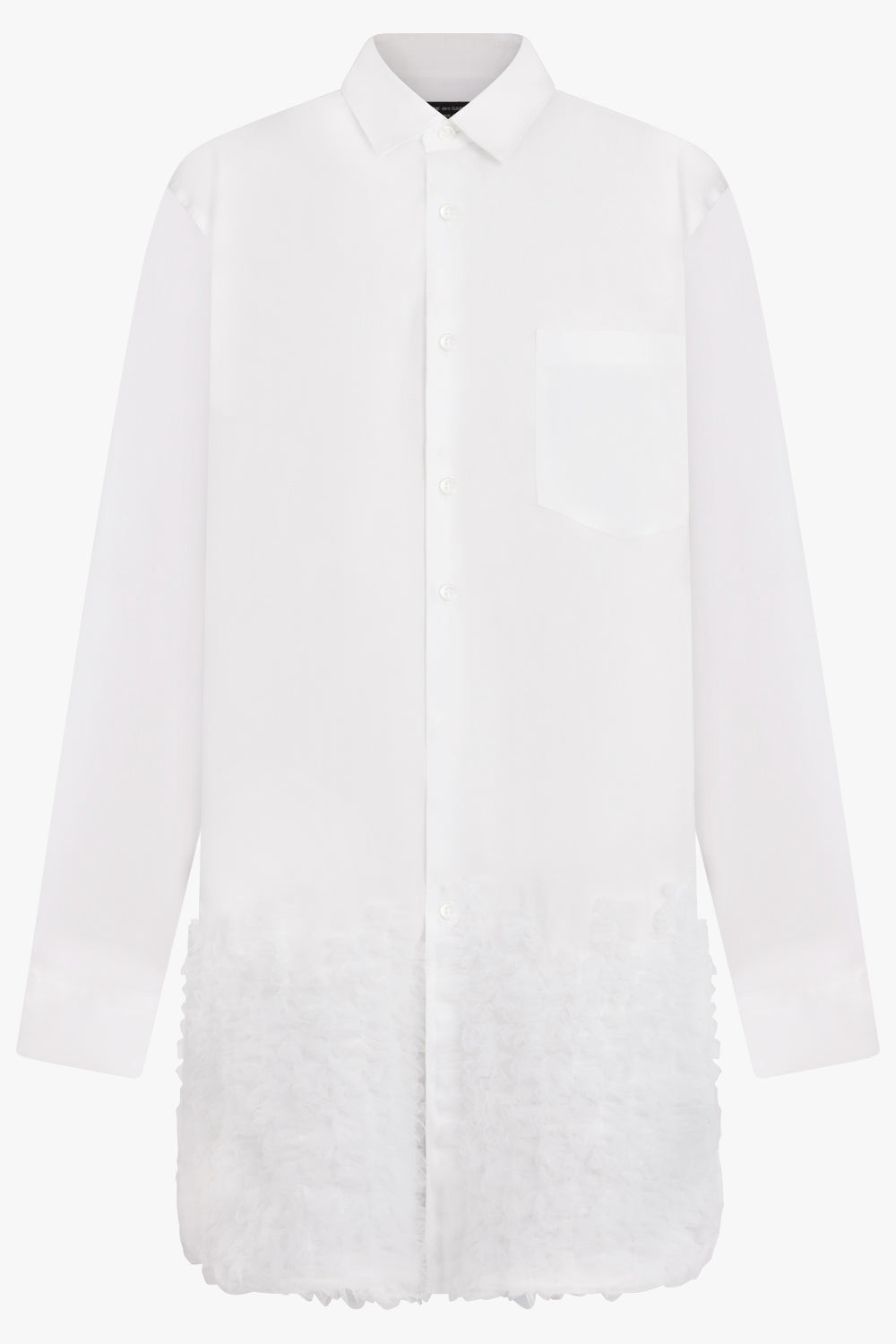 COMME DES GARCONS HOMME PLUS RTW L/S Shirt Dress With Ruffle Tulle Hem Detail | White