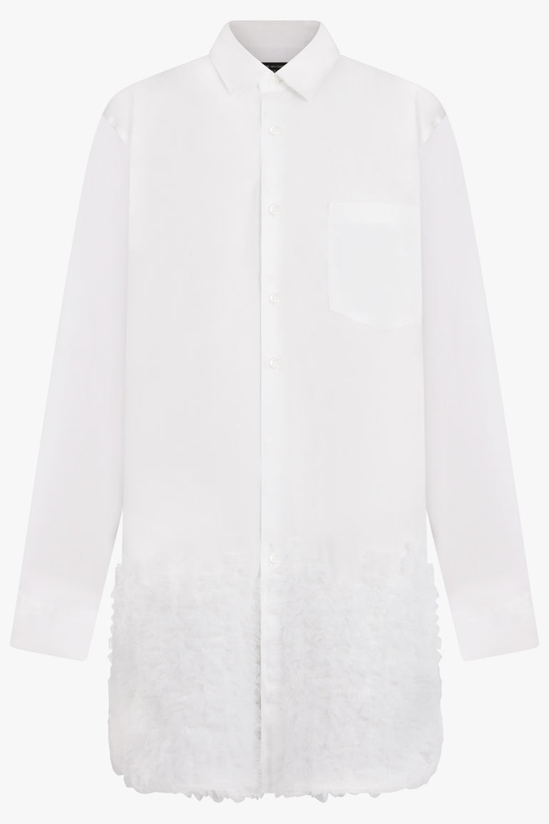 COMME DES GARCONS HOMME PLUS RTW L/S Shirt Dress With Ruffle Tulle Hem Detail | White