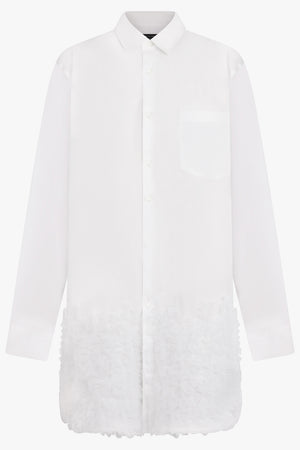 COMME DES GARCONS HOMME PLUS RTW L/S Shirt Dress With Ruffle Tulle Hem Detail | White