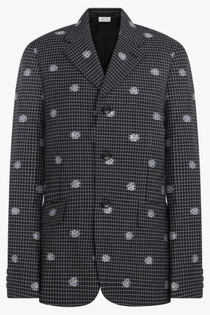 COMME DES GARCONS HOMME PLUS RTW Single Breasted Check Jacket With Flower Embellishment | Black/White