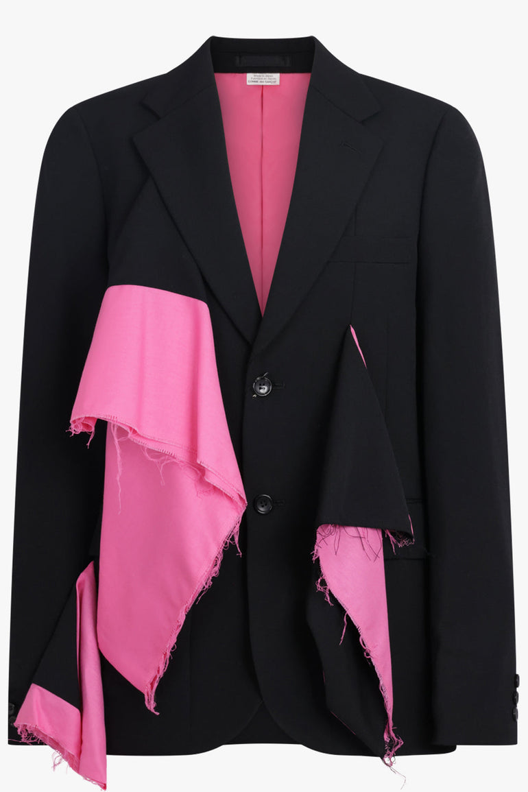 COMME DES GARCONS HOMME PLUS RTW Single Breasted Jacket With Contrast Layered Panels | Black/Pink