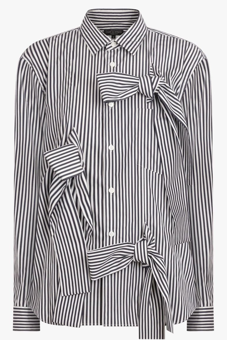 COMME DES GARCONS HOMME PLUS RTW Stripe L/S Shirt With Tie Details | Black/White