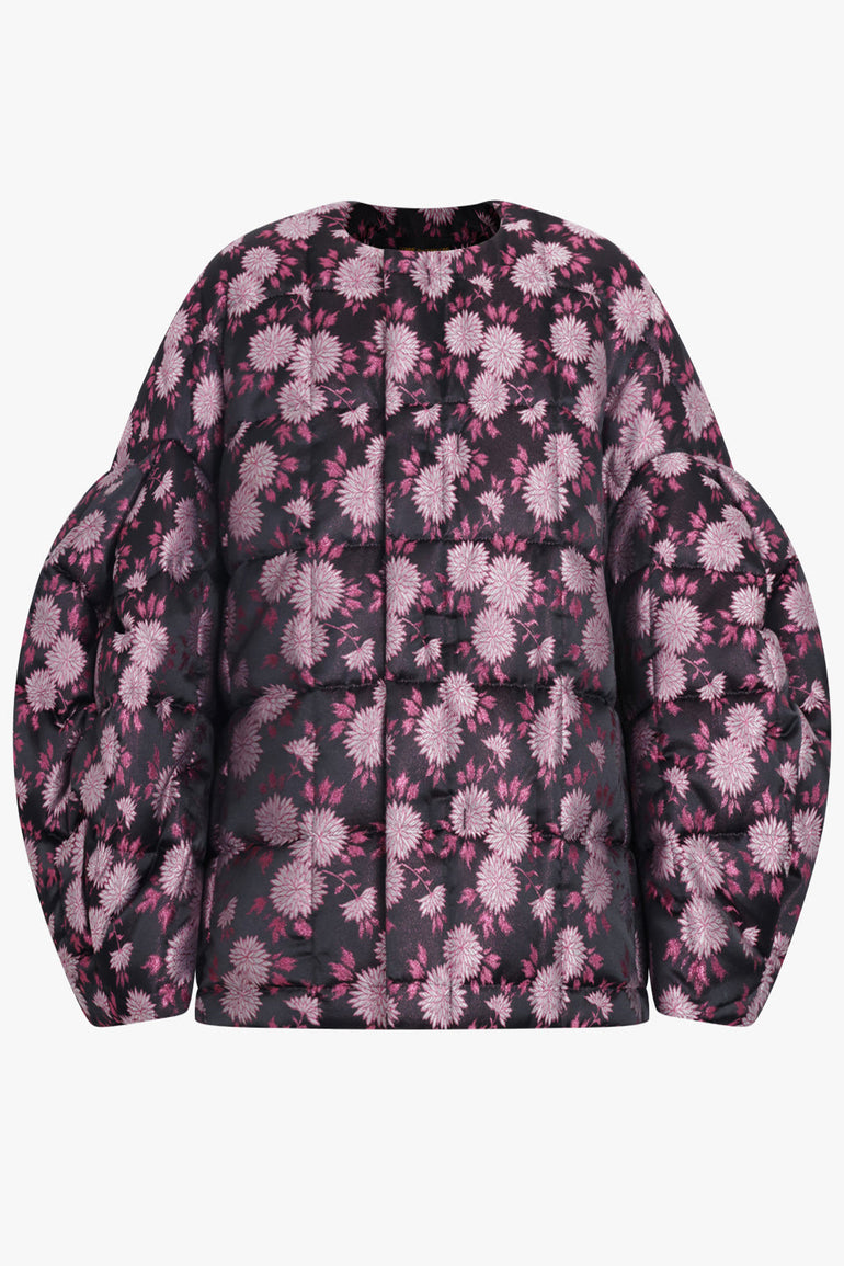 COMME DES GARCONS RTW Floral Print Quilted Balloon L/S Jacket | Black/Pink