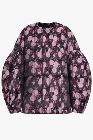 COMME DES GARCONS RTW Floral Print Quilted Balloon L/S Jacket | Black/Pink