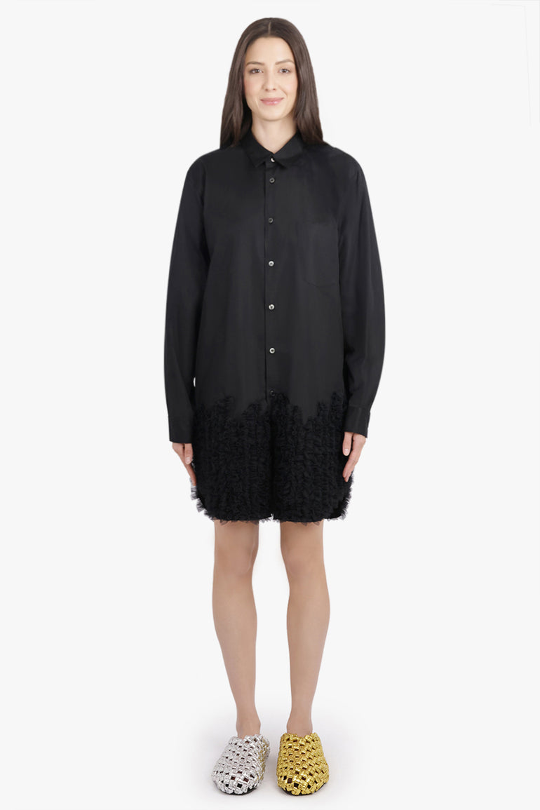 COMME DES GARCONS HOMME PLUS RTW L/S Shirt Dress With Ruffle Tulle Hem Detail | Black