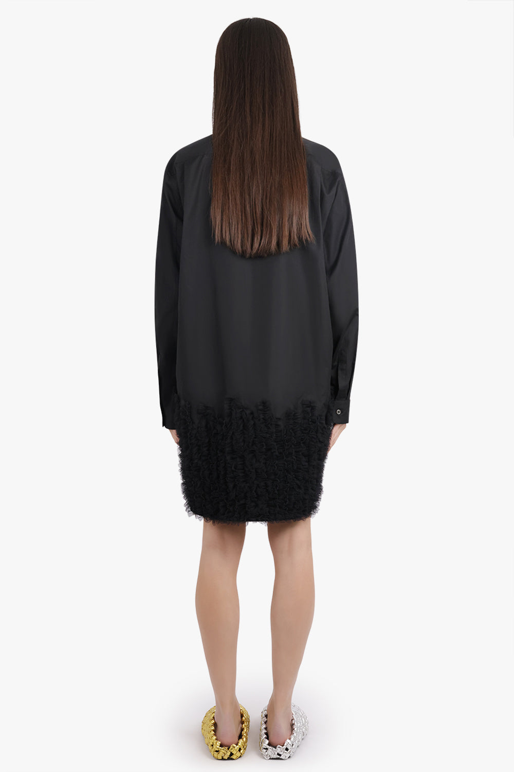 COMME DES GARCONS HOMME PLUS RTW L/S Shirt Dress With Ruffle Tulle Hem Detail | Black