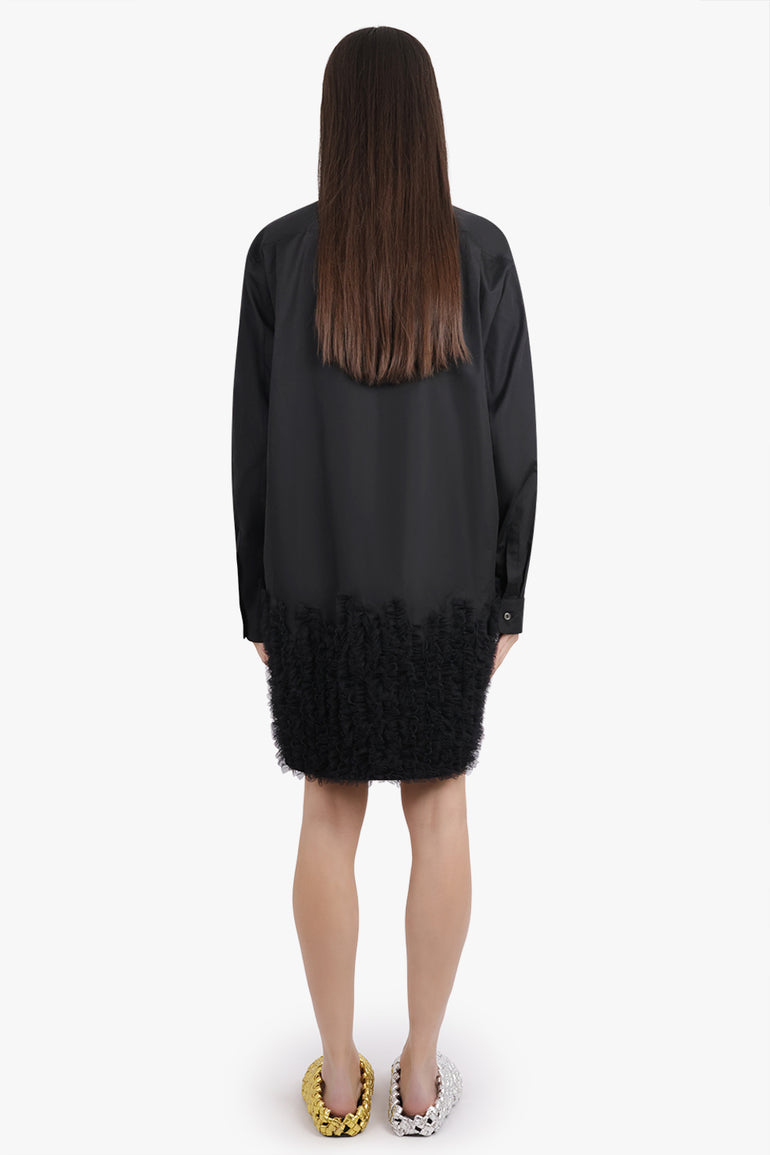 COMME DES GARCONS HOMME PLUS RTW L/S Shirt Dress With Ruffle Tulle Hem Detail | Black